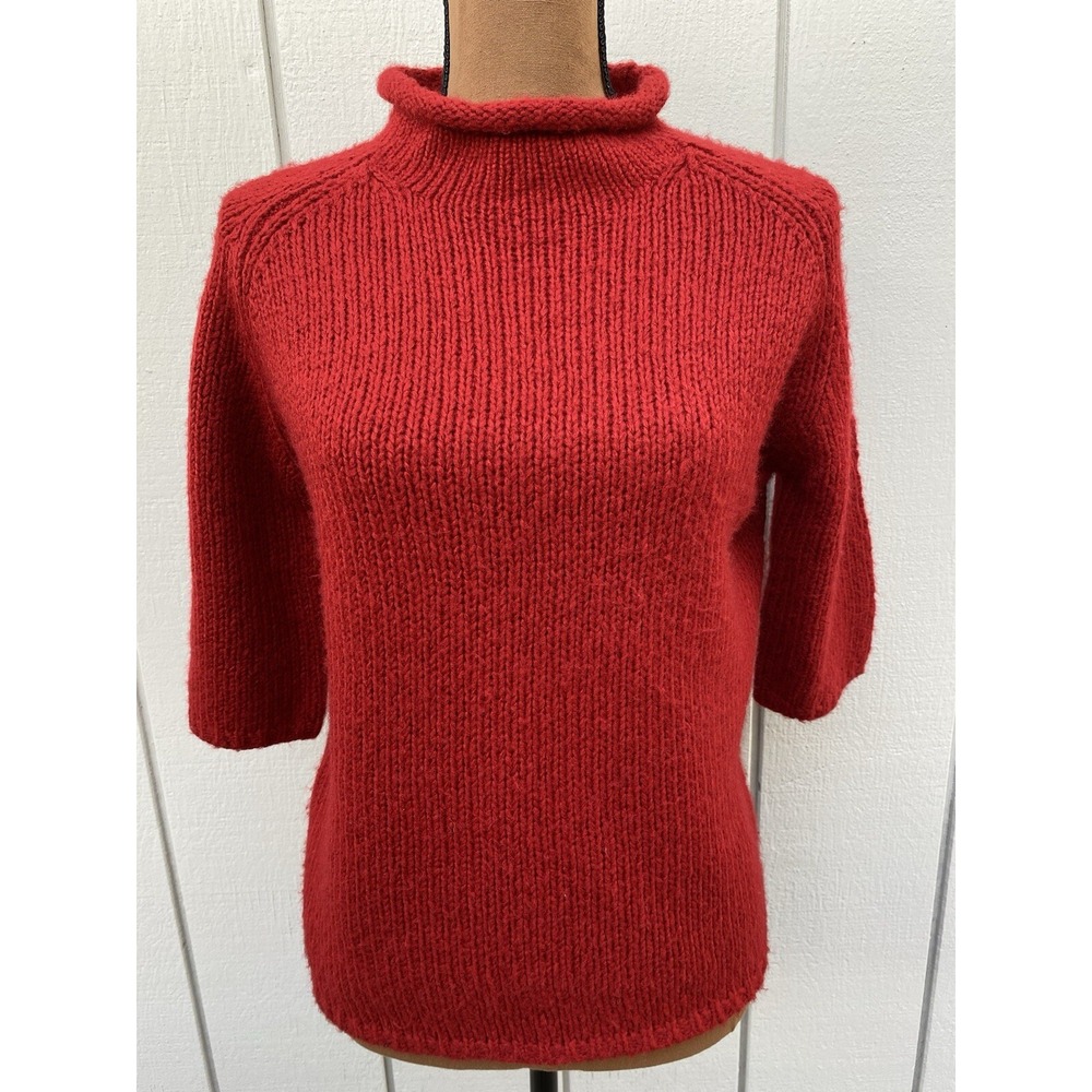 Apostrophe Women's Red Rolled Turtleneck Wool Blend Short Sleeve Sweater- Size L